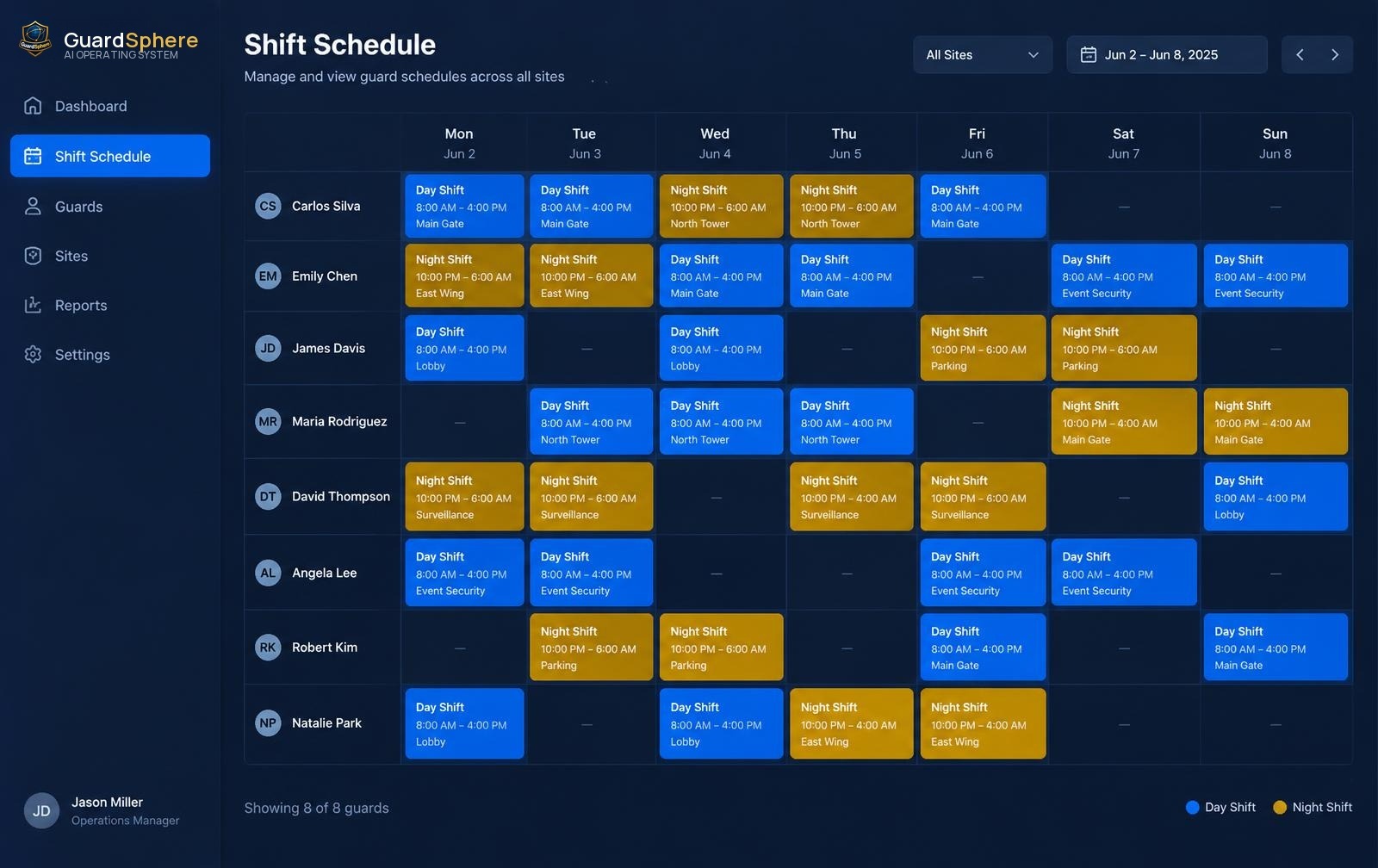 GuardSphere scheduling calendar
